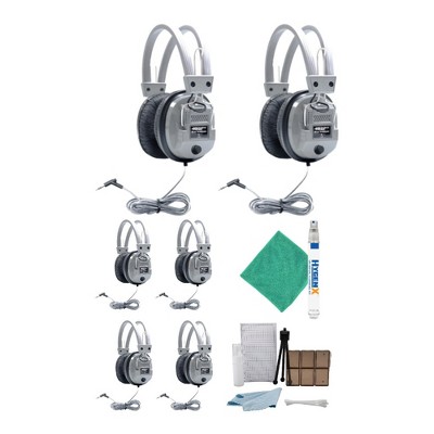 Hamilton Buhl SC-7V Schoolmate Deluxe Headphones (6-Pack) with Accessory Bundle