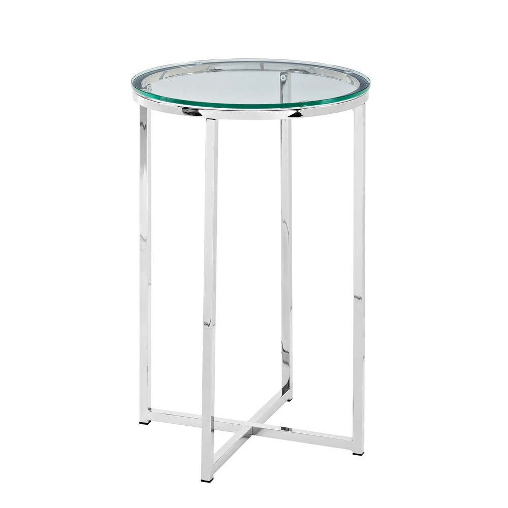 Vivian Glam X Leg Round Side Table Glass/Chrome - Saracina Home