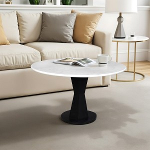Royal Hampton Coffee Table, White Marble Top on Modern Iron Stand, Round Table, 27 Inch - 1 of 4