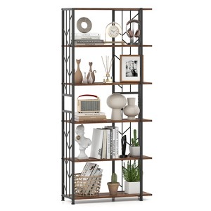 Tangkula 6-Tier Bookshelf w/Heavy-duty Metal Frame2 Anti-tipping Kits for Living Room - 1 of 4