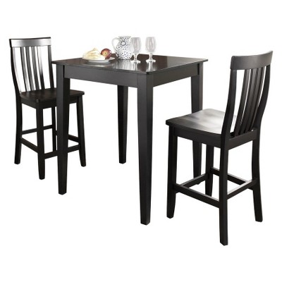 Elegant 3-Piece Black Pub Set with Contoured School House Stools