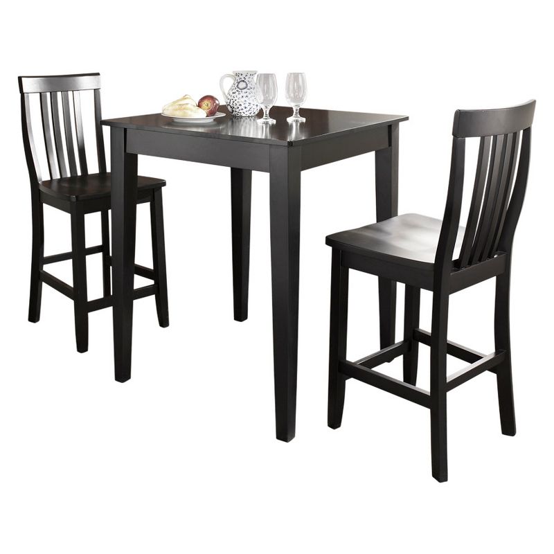 3pc Pub Dining Set with Tapered Leg and School House Stools Black Finish - Crosley, 3 of 8