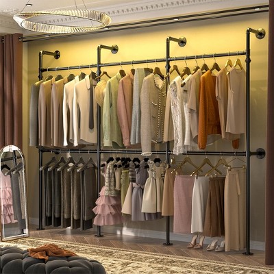 Aheaplus 3.5-13FT Reversible Pipe Clothing Rack for Hanging Clothes, Corner Wall Mounted Closet System