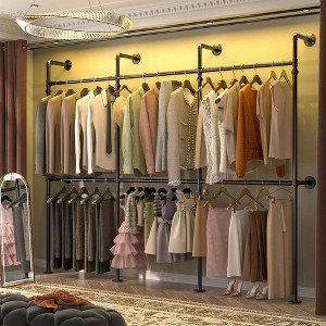 Aheaplus 3.5-13FT Reversible Pipe Clothing Rack for Hanging Clothes, Corner Wall Mounted Closet System - 1 of 4