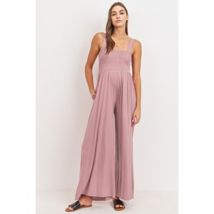 Hello Miz Women's Sleeveless Smocked Neck Maternity Jumpsuit Romper - 1 of 3