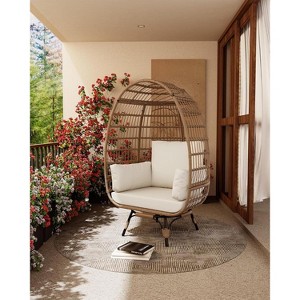 Outdoor 360 Swivel Egg Chair with Cushions, Indoor Outdoor Wicker Egg Basket Lounge Chair for Patio Porch Living Room, Oversized Lounge Chair - 1 of 4