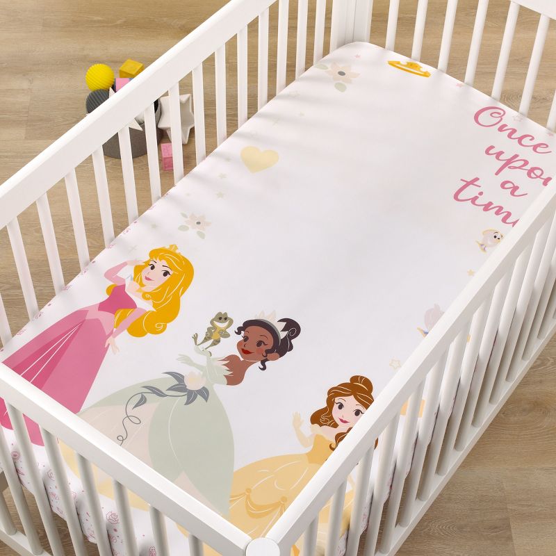 Disney Princess Make A Wish Pink, White and Yellow "Once Upon a Time" Nursery Photo Op Fitted Crib Sheet, 3 of 5