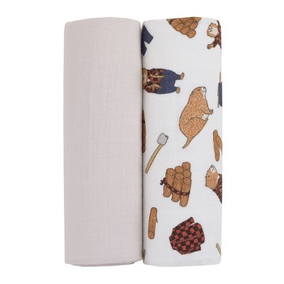 NoJo Beaver Lumberjack 100% Cotton Muslin Swaddles - Tan - 2pk