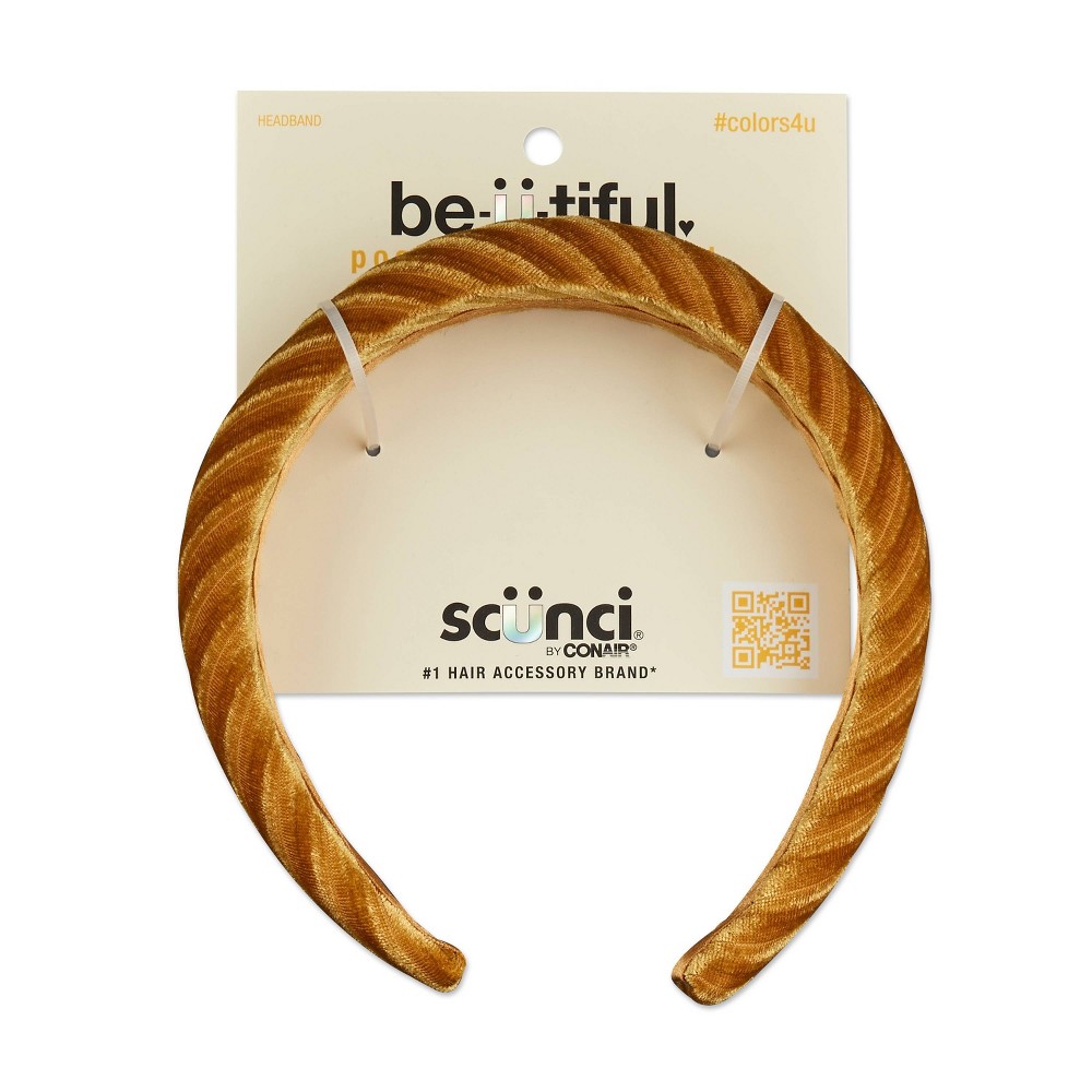 Photos - Hair Styling Product scünci be-ü-tiful Striped Padded Headband - Yellow