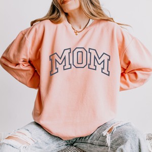 Simply Sage Market Embroidered Mom Varsity Outline Lightweight Garment Dyed Sweatshirt - 2XL - Peachy - 1 of 4