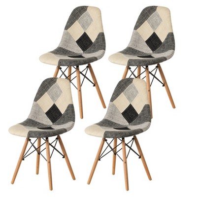 Fabulaxe Modern Black and White Patchwork Fabric Chair with Wooden Legs for Kitchen, Dining Room, Entryway, Living Room