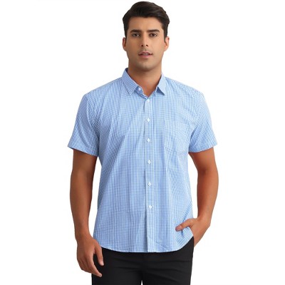INSPIRE CHIC Men's Cotton Short Sleeve Formal Button Down Regular Fit Plaid Dress Shirts