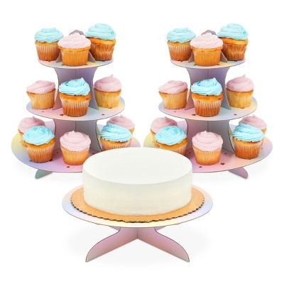 Sparkle and Bash 3 Pack 3-Tier Cardboard Cupcake Stand for Birthday Party (12 x 12 in)