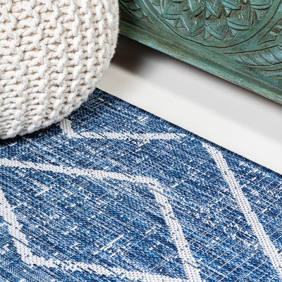 Carwa Blue/Ivory Synthetic Trellis 2x8 Area Rug