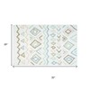 HomeRoots 32" Blue Brown And White Cotton Geometric Bath Rug - 3 of 4