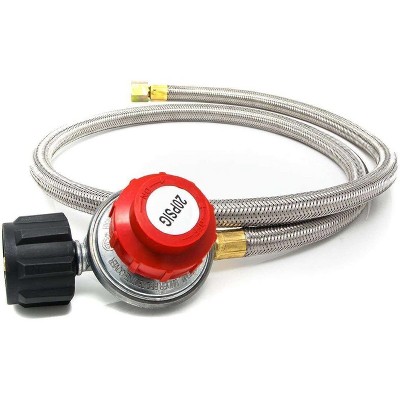 GasOne 4 ft Regulator and Propane Brass Orifice Steel Braided Hose,  2113+50105