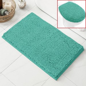 Home Mart Goods 2 Piece Set Turquoise Blue Soft Cozy Plush Chenille Bath Mat Bathroom Rug & Toilet Seat Cover - 1 of 4
