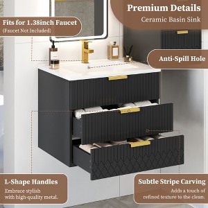 KWPZQEB Wall Mounted Floating Cabinet with Ceramic Sink & Side Cabinet Combo, Rectangular Vanity W/ Drawers & Door, Storage Cabinet for Bathroom - 1 of 4
