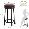 24" Swivel Bar Stool w/ Footrest, Modern Counter Height PU Leather Stool, Metal Frame Backless Round Stool for Kitchen Island - 2 of 4