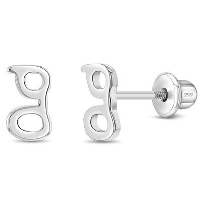 Girls' Polished Initial Letter Initial Screw Back Sterling Silver Earrings - In Season Jewelry