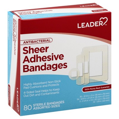 Leader Antibacterial Sheer Assorted Sizes Adhesive Bandages 80 ea
