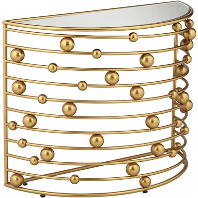 Liam Gold Beaded Demilune Console with Mirrored Top