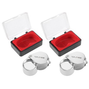 Unique Bargains Mini Microscope Jewelers Powerful Doublet Magnifying Glass 10 X 21 mm Silver 2pcs - 1 of 4