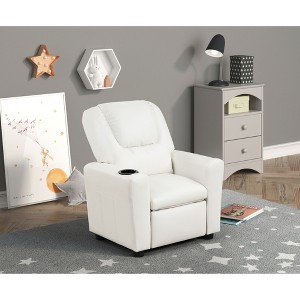 PU Leather Kids Recliner Chair with Cupholder, Seat Height and Black Plastic Legs - 1 of 4