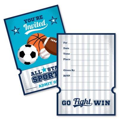 Big Dot of Happiness Go, Fight, Win - Sports - Shaped Fill-in Invitations - Baby Shower or Birthday Party Invitation Cards with Envelopes - Set of 12