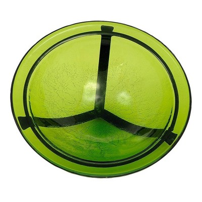 Fern Green Hand-Blown Crackle Glass Birdbath with Iron Stake
