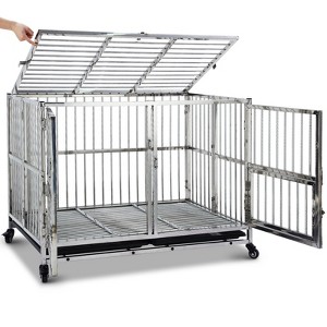 48" Stainless Steel Dog Crate with Wheels, Dual-Door Design & Removable Tray for Medium/Large Dog - 1 of 4