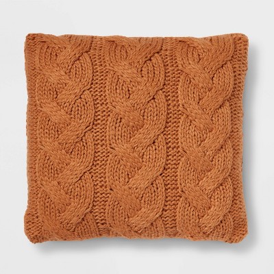 Oversized Chunky Cable Knit Square Throw Pillow Bronze - Threshold™