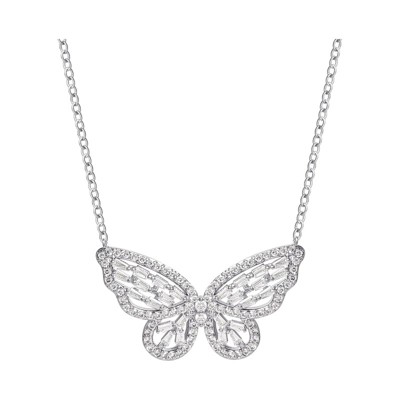 18" Delicate Silver-Plated Cubic Zirconia Butterfly Necklace