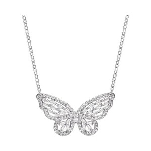 18" Delicate Silver-Plated Cubic Zirconia Butterfly Necklace - 1 of 4