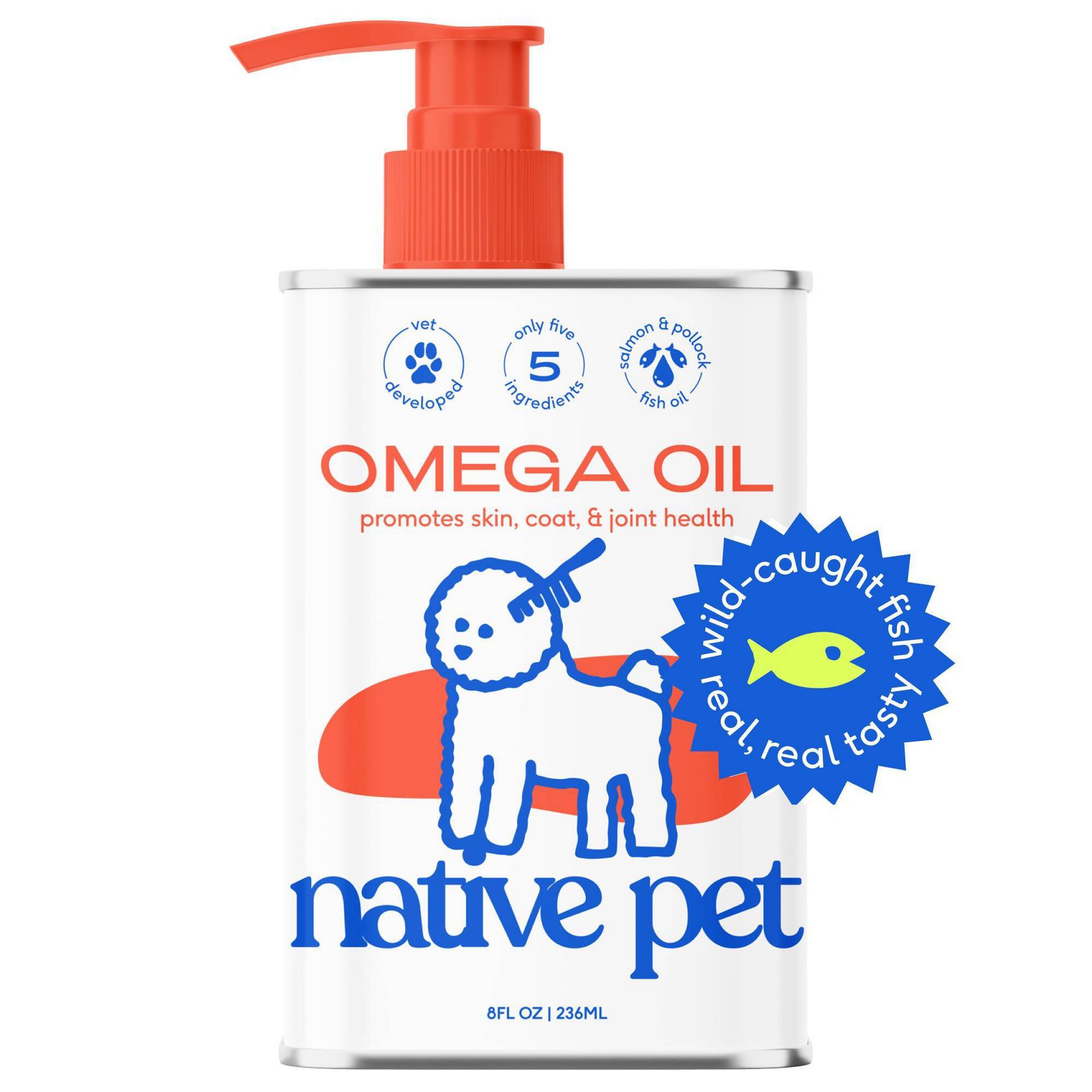 Native Pet Fish Flavor Omega Oil Vitamins and Supplements for Dogs - 8 fl oz: Liquid, Skin and Coat Health, All Ages