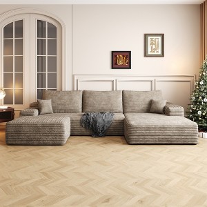 VASIP 107" U-Shaped Modern Minimalist Cloud Sectional Sofa - Plush Corduroy with 1 Ottoman, Deep Seat, Living Room, No Assembly - 1 of 4
