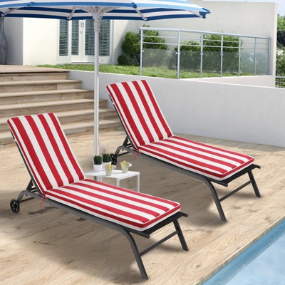 DOMETOUR 2PCS Set Outdoor Lounge Chair Cushion Replacement Patio Funiture Seat Cushion Chaise Lounge Cushion-Red/white