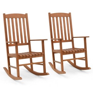 Costway Outdoor Rocking Chair Patio Eucalyptus Wood Rocker Ergonomic Slatted Garden - 1 of 4