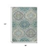 Teal Blue Fern Green And Beige Floral Washable Indoor Outdoor Area Rug - 3 of 4