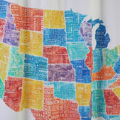 USA Map Fabric Shower Curtain with Colorful States