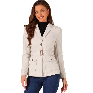 INSPIRE CHIC Women's Faux Suede Belted Lapel Single Breasted Work Outwear Blazer - 1 of 4