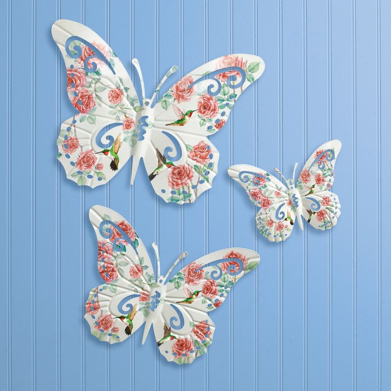 Collections Etc Rose Butterfly 3-Piece Metal Wall Art Set MEDIUM, 2 of 3