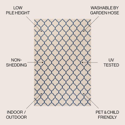 Beige and Navy Synthetic Trellis 4' x 6' Reversible Rug