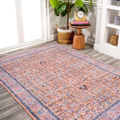 Bohemian Terracotta & Navy Persian-Inspired Washable Rug 3' x 5'