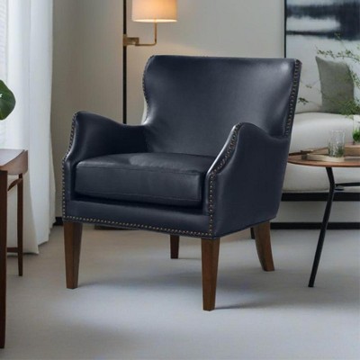 CAVINAS Faux Leather Accent Chair with Contoured Backrest and Solid Wood Legs,Upholstered Living Room Chairs,Reading Chairs for Living Room