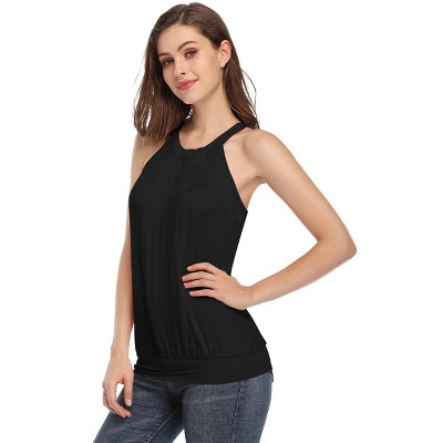 Women's V Neck Tank Tops Drape Wrap Front Pleated Top