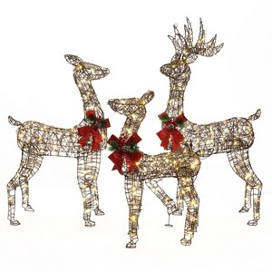 LuxenHome 3-Piece Rattan and Iron Deer Family Outdoor Holiday Decoration with Lights Multicolored - 1 of 4