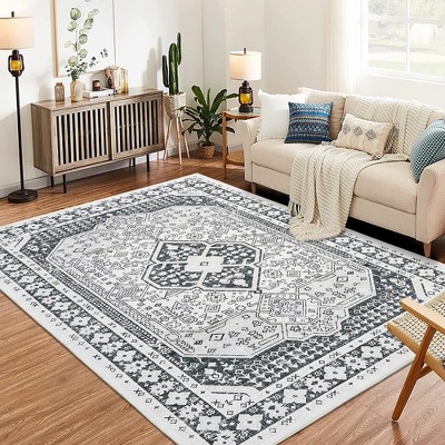 Garvee Washable Area Rugs,Ultra-Thin Vintage Moroccan Soft Carpet,Stain Resistant No Slip Large Area Rug