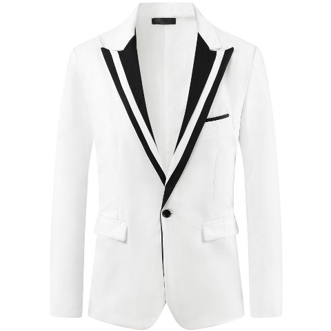 Lars Amadeus Men's Formal Business Color Block Peak Lapel Prom Blazers White Medium