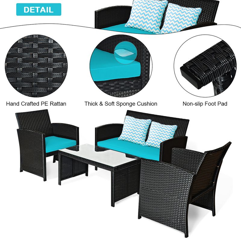 Costway 8PCS Patio Rattan Furniture Conversation Set Cushion Sofa Table Garden Turquoise\Navy\Black\Red, 5 of 11